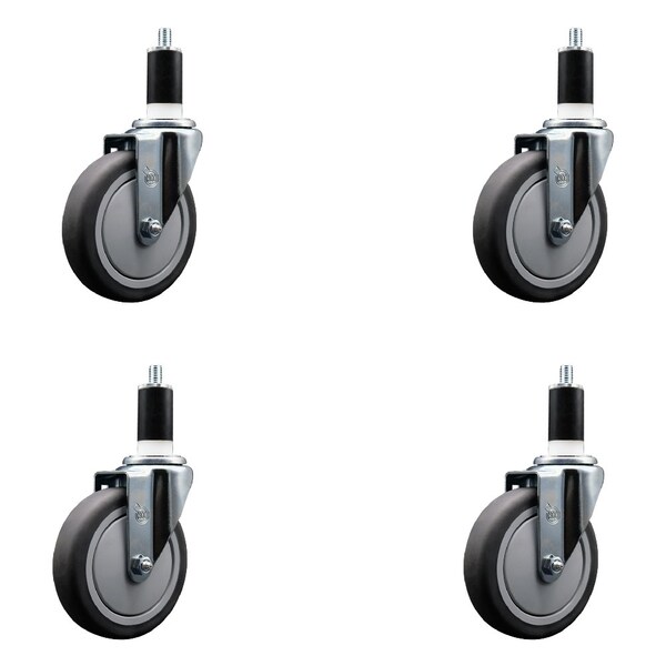 5'' Thermoplastic Rubber Wheel Swivel 1-3/8'' Expanding Stem Caster Set, 4PK